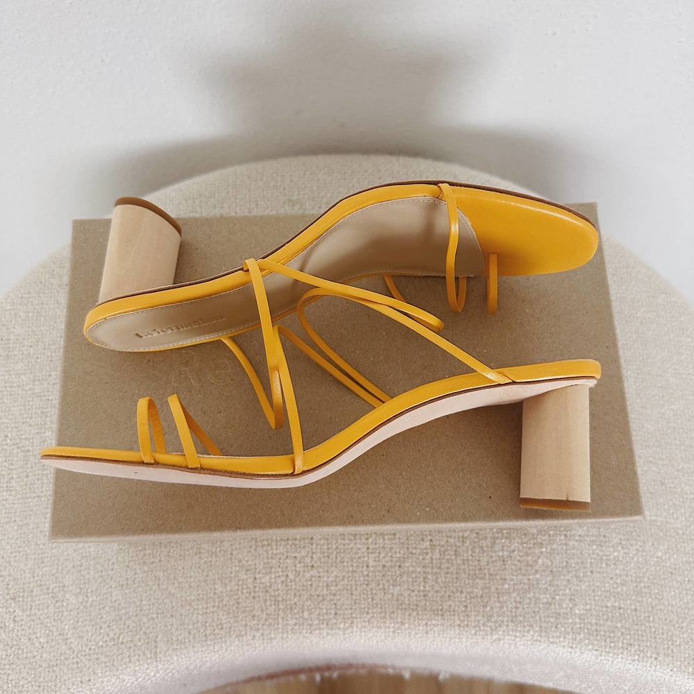 Reformation Mustard Yellow Strappy Block Heel Sandals - Picture 6 of 7